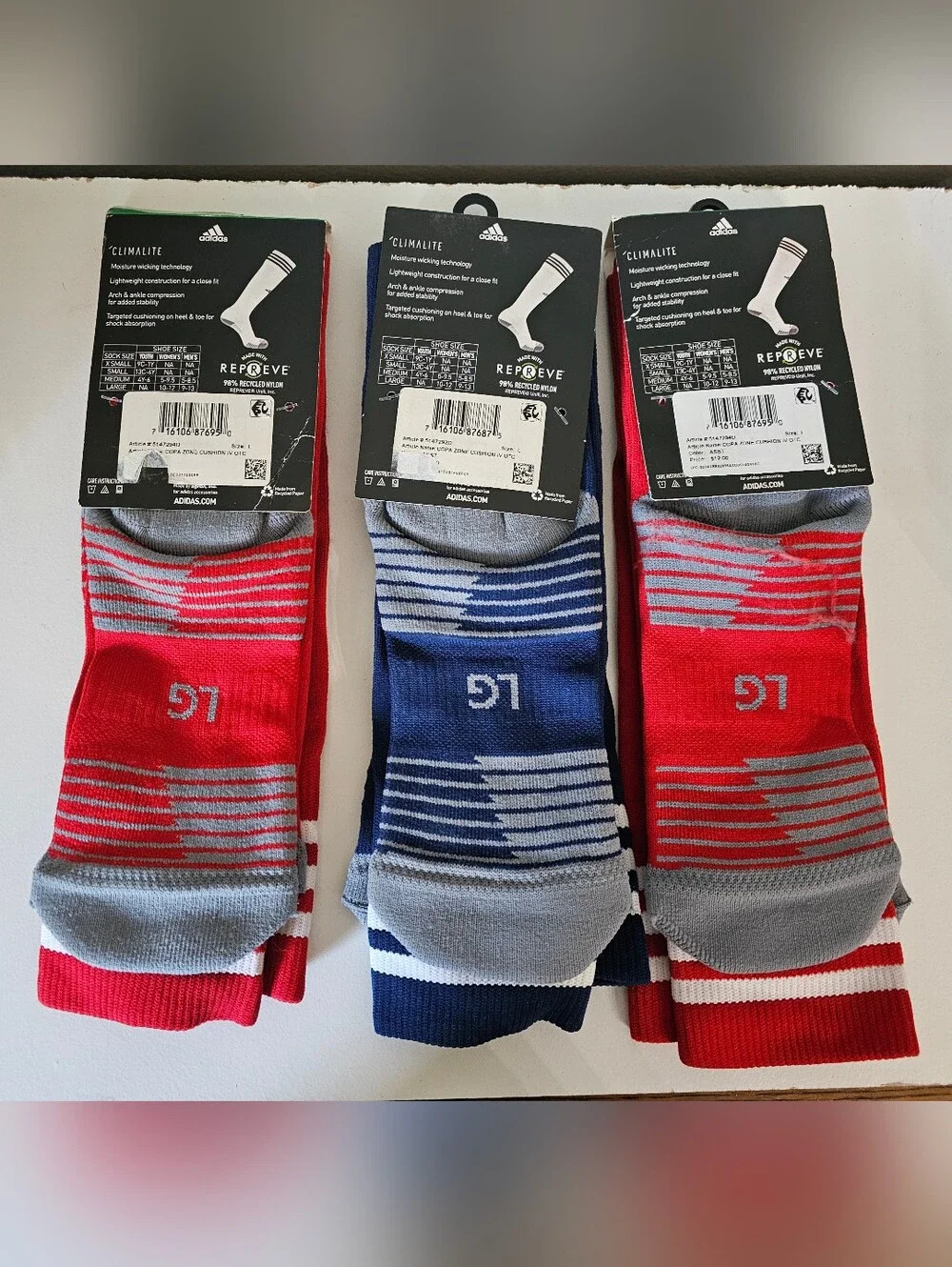 adidas Red & Navy Soccer  Socks 3 Pack - Copa Zone Cushion Size L